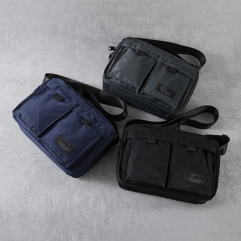 Japanese square mens horizontal shoulder multi pocket casual messenger cross body fashionable commuting bag 240819 a245