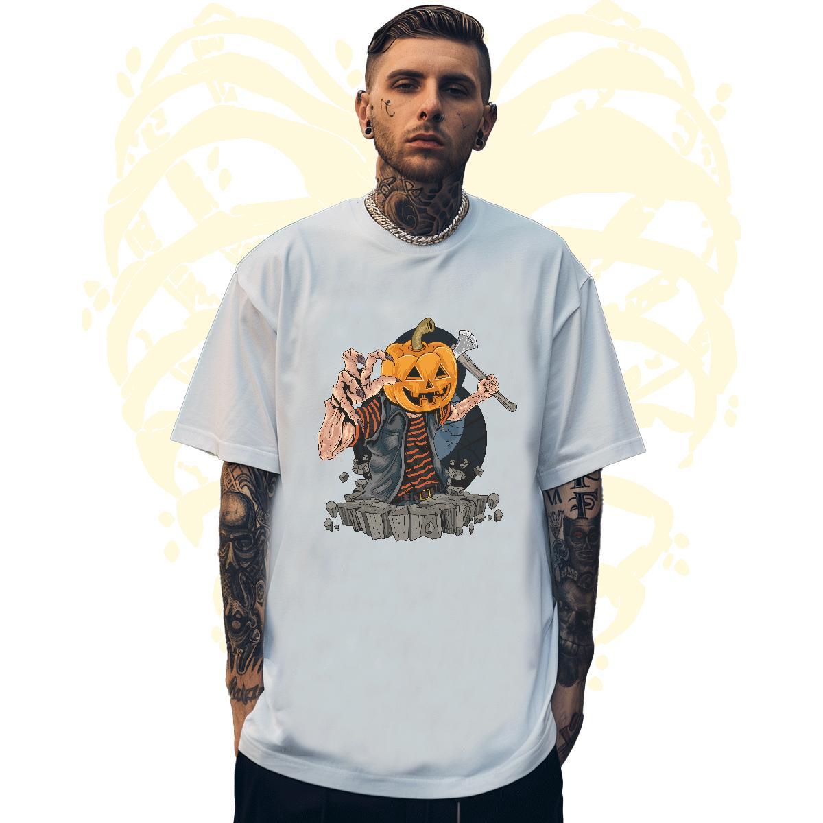 Cool Design T Shirts Men pumpkin Breathable Short Sleeve Anime Printing Street Plus Size Custom 230g 100% Cotton Tshirt for Man Woman DIY Top Tees