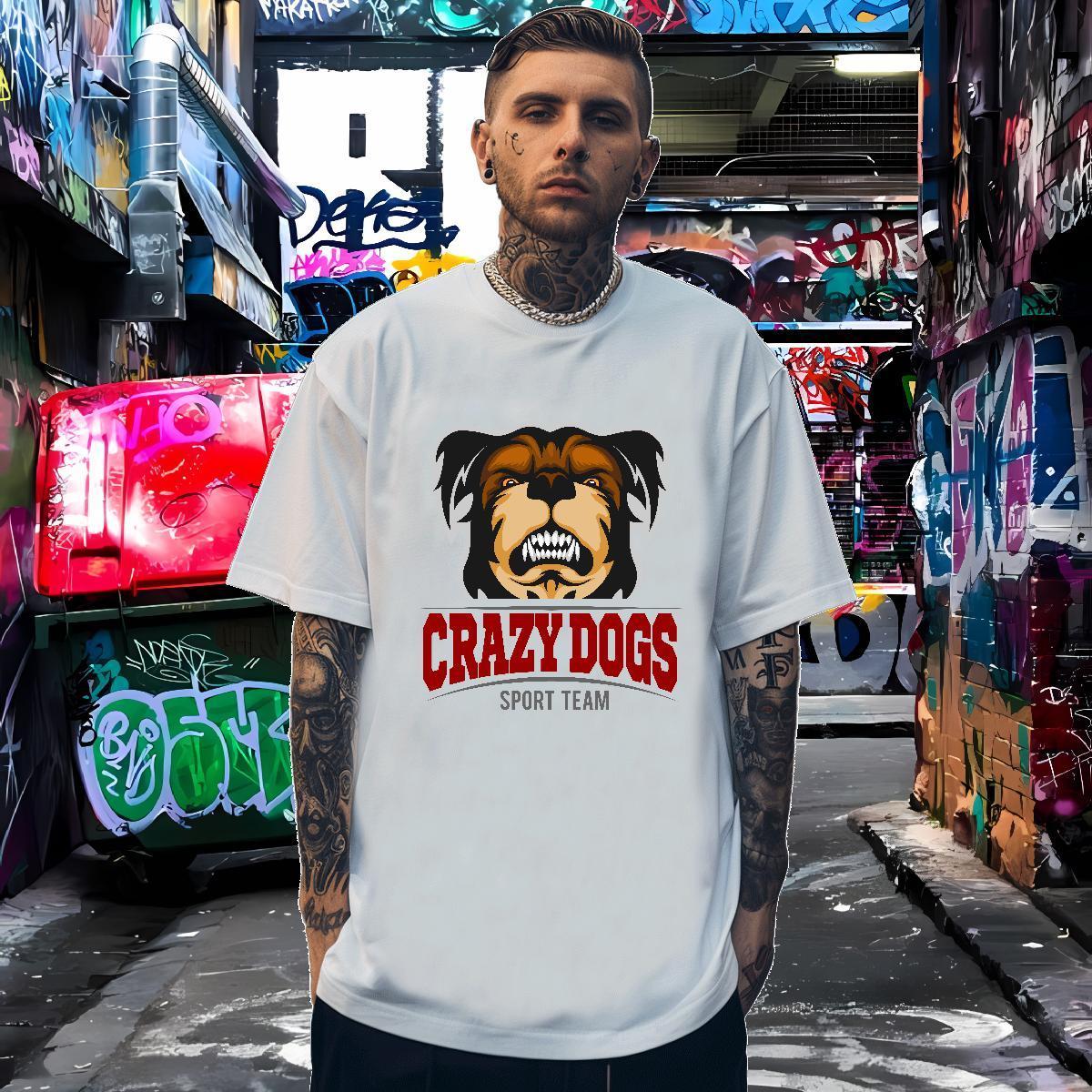 High Quality T Shirts Men crazy dog Breathable Crew Neck Daily Outfit Custom Cartoon 100% Cotton 230g Men Clothes T-Shirt Factory Direct Clothings