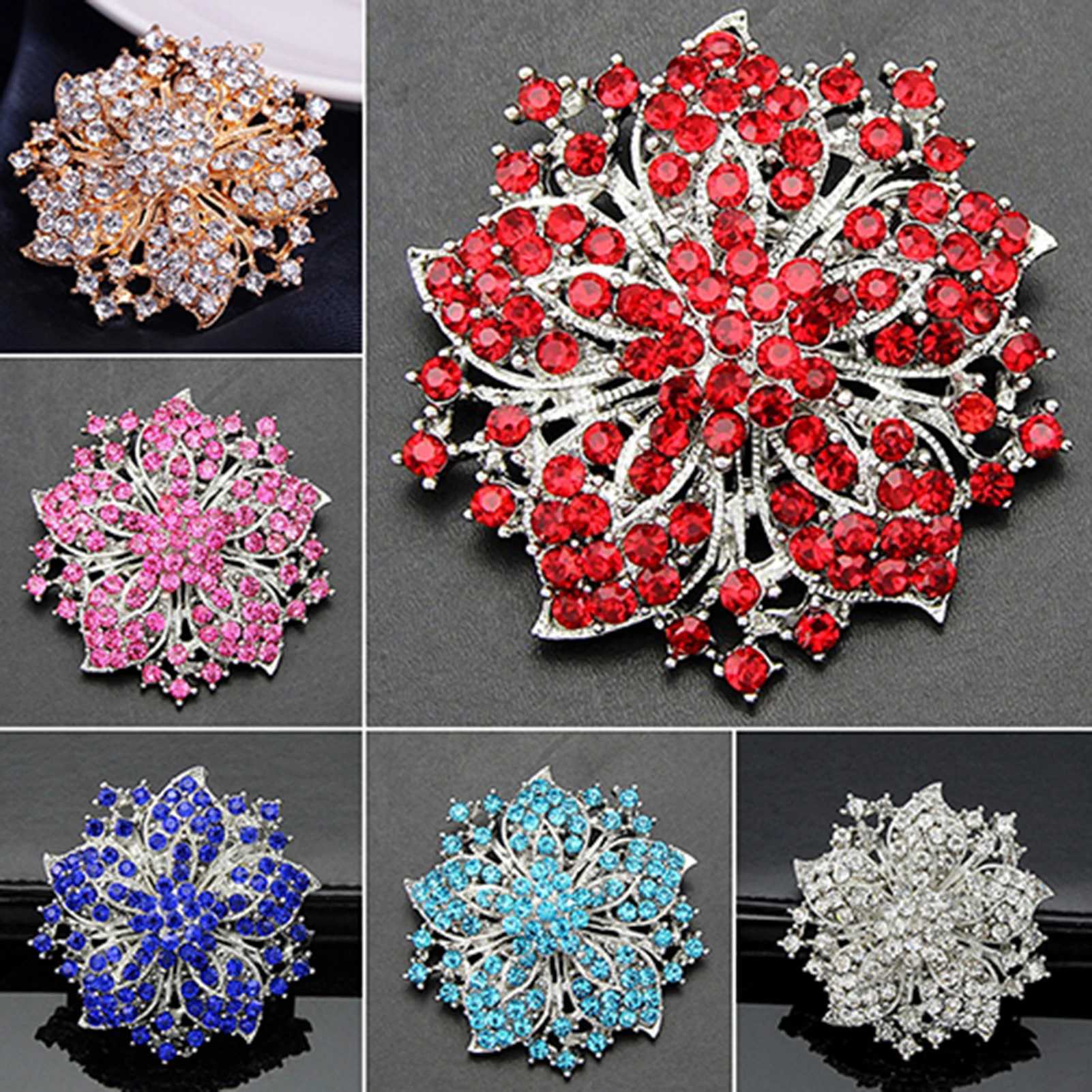 Hot selling Brooch pin Exquisite rust proof silver plated rhinestone round flower brooch for dates W240815