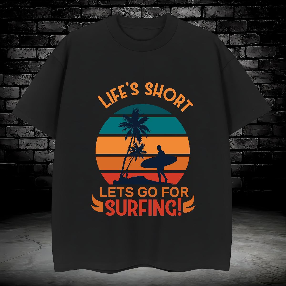 Free Shipping wave 100% Cotton 230g Men Clothes T-Shirt Casual Beach Crew Neck T-Shirts for Men Wholesale DIY Top Tees
