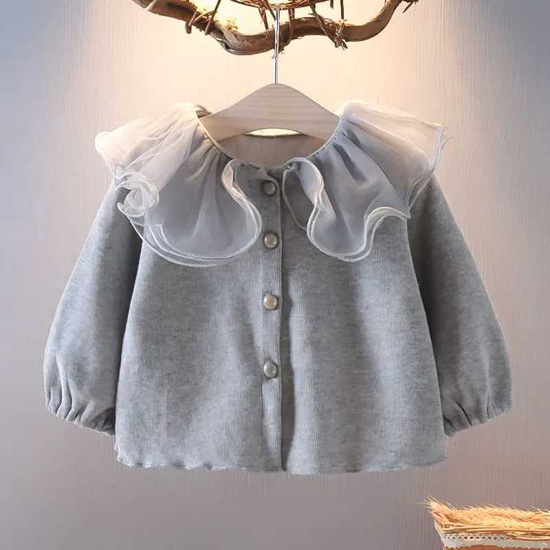 Girls Cardigan Jackets 2022 Fall Winter New Baby Cute Sweet Girls Clothing Kids Children Top Lace Lapel Jacket For Girls AutumnXJ240819