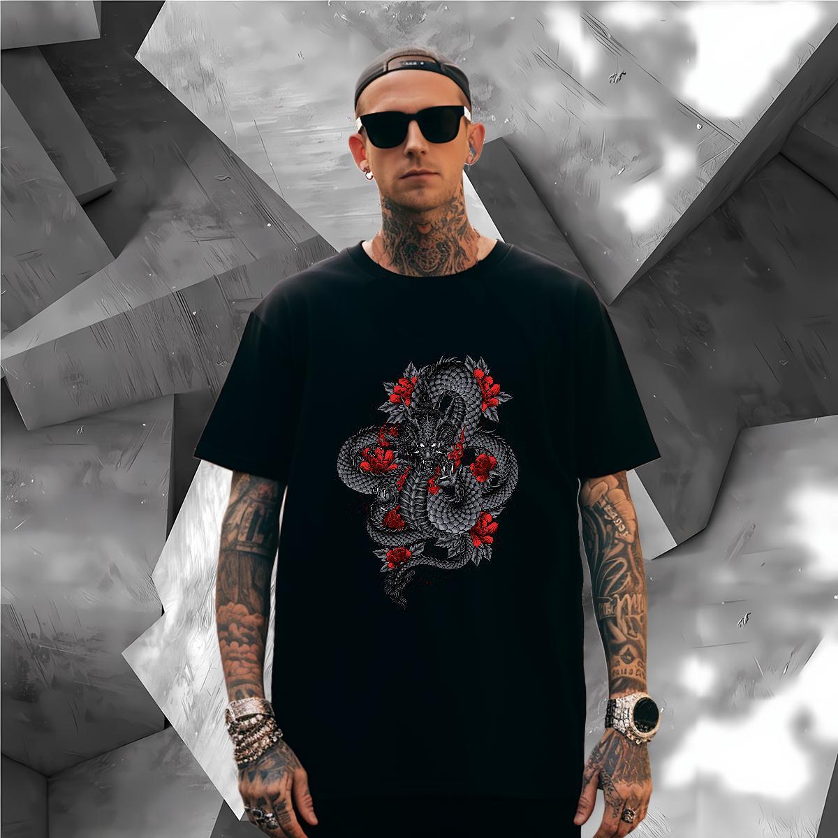 T Shirt For Man 230g Pure Cotton dragon Spring Summer Breathable Short Sleeve Custom Printing Men Clothes T-Shirt 2024 Designer High Quality Tops Shir