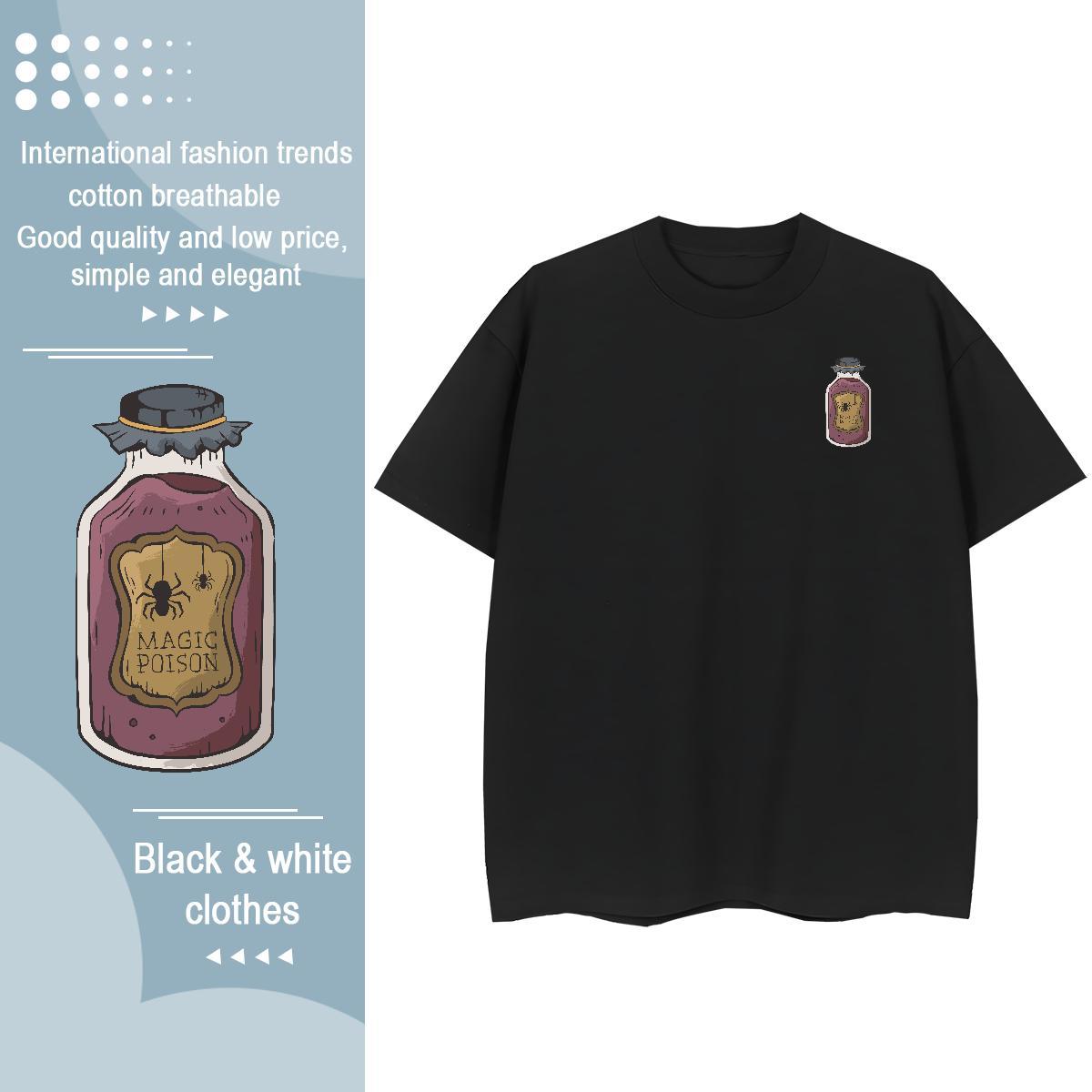 DIY Tshirts bottle Spring Summer 230g Pure Cotton Tees Shirts Round Neck Short Sleeve Comfortable T-Shirts Black White