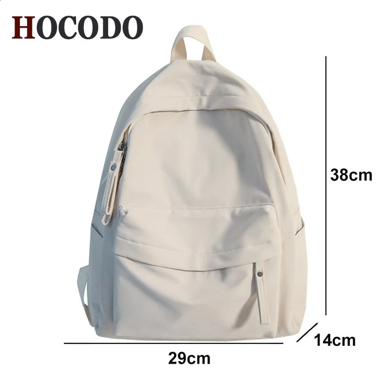 Simple solid color womens backpack waterproof nylon school bag teenage girls travel shoulder 240820