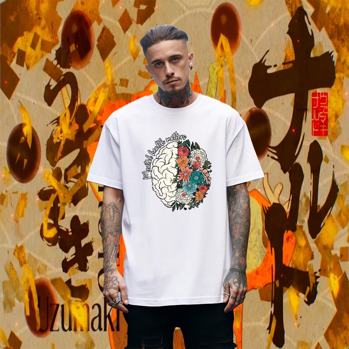 Soft Men Tees Casual 230g 100% Cotton White Plus Size Round Neck Short Sleeve flower Men T Shirts 2024 Tops Shirt