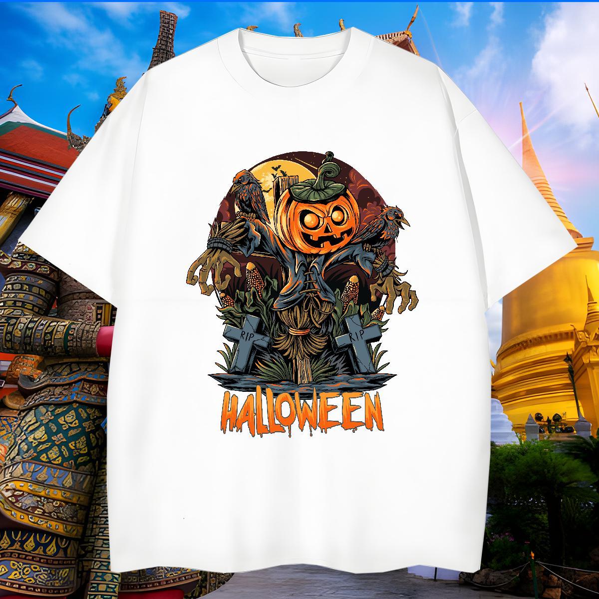 TOP Quality T Shirts Men scary Breathable Short Sleeve Casual Custom Print Plus Size 100% Cotton 230g Tshirts Fashion Polos