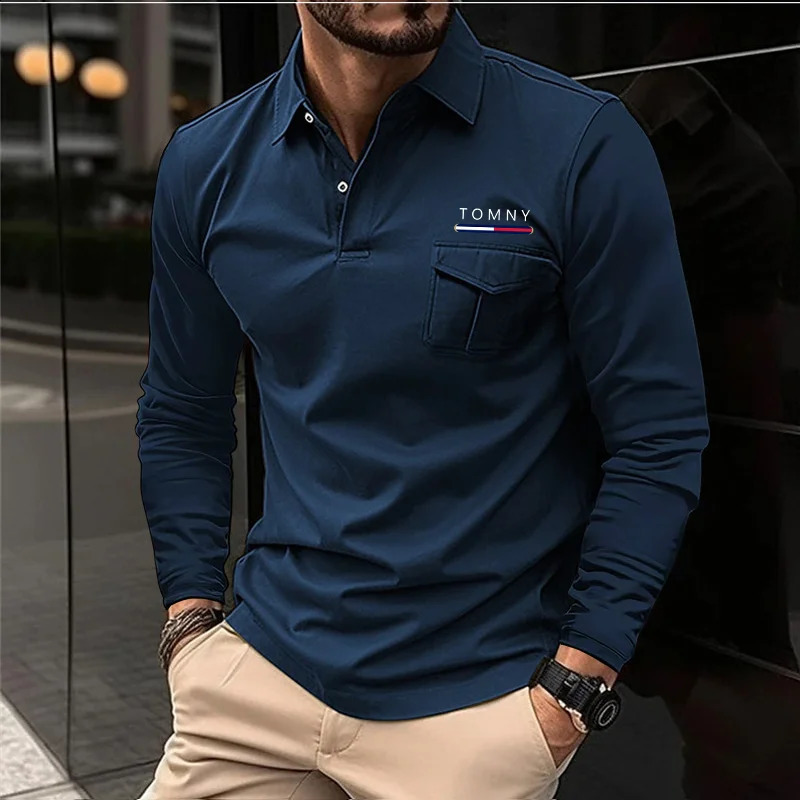 Spring and Autumn Mens Long sleeved Polo Office Business Shirt Leisure Fitness Sports T-shirt High Quality Shirt 240820