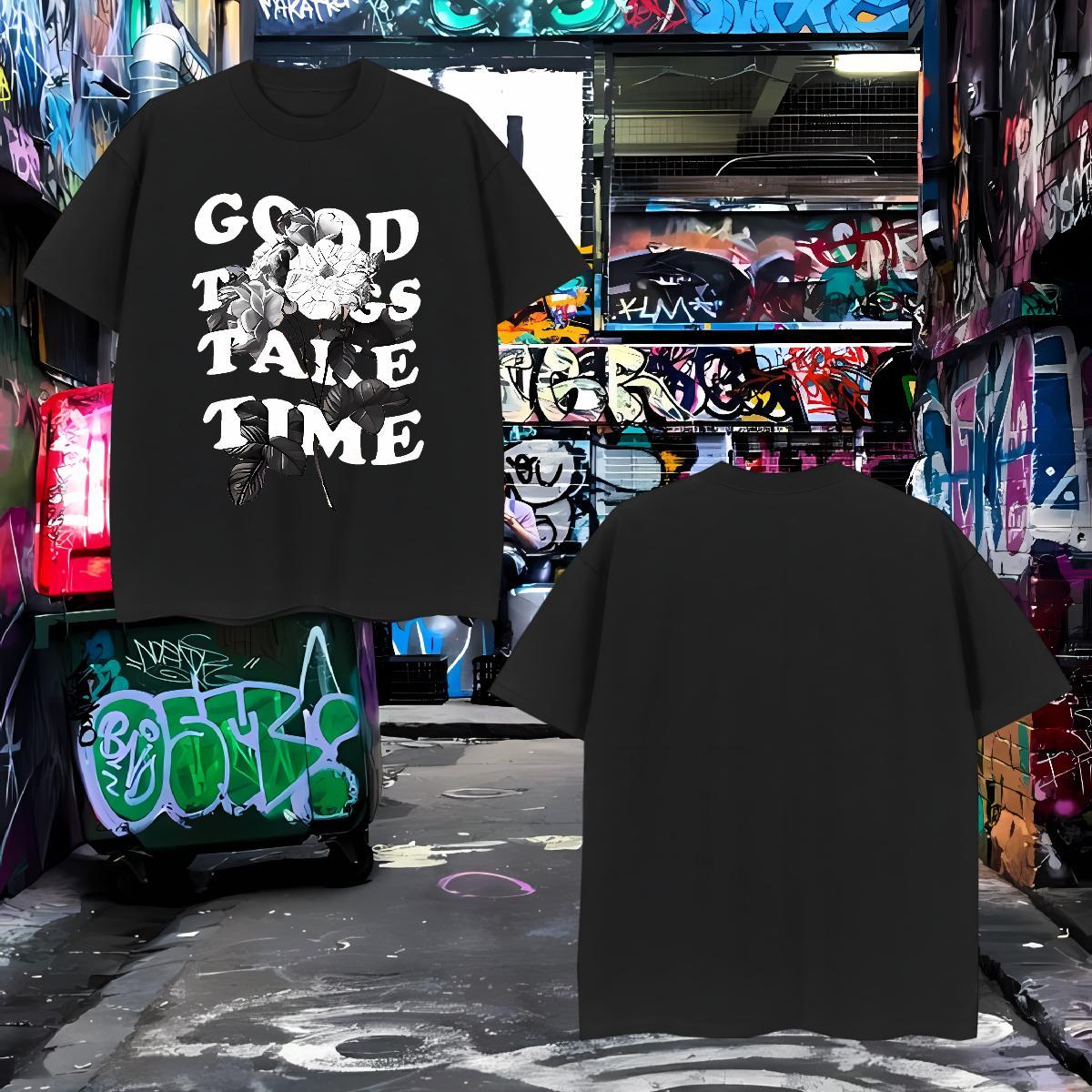 T Shirt For Man 230g 100% Cotton flower Spring Summer Pure Cotton DIY Printed Men Tops Tees Fashion Casual High Quality Wear