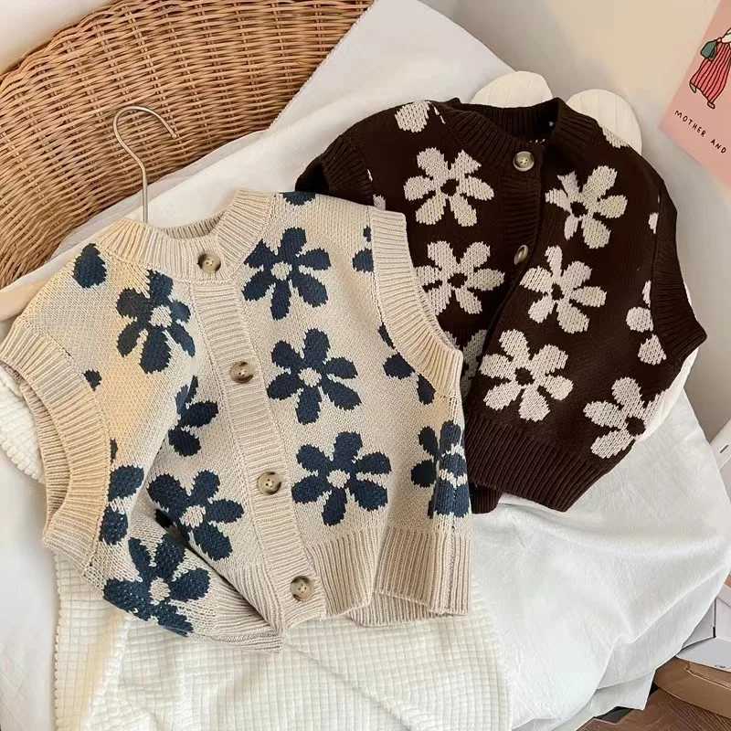 Children Girls Knitting Coat Korean Sweater Kids Winter Sleeveless Waistcoats Clothings Fashion Vintage Baby Toddler Vest TopXJ240819