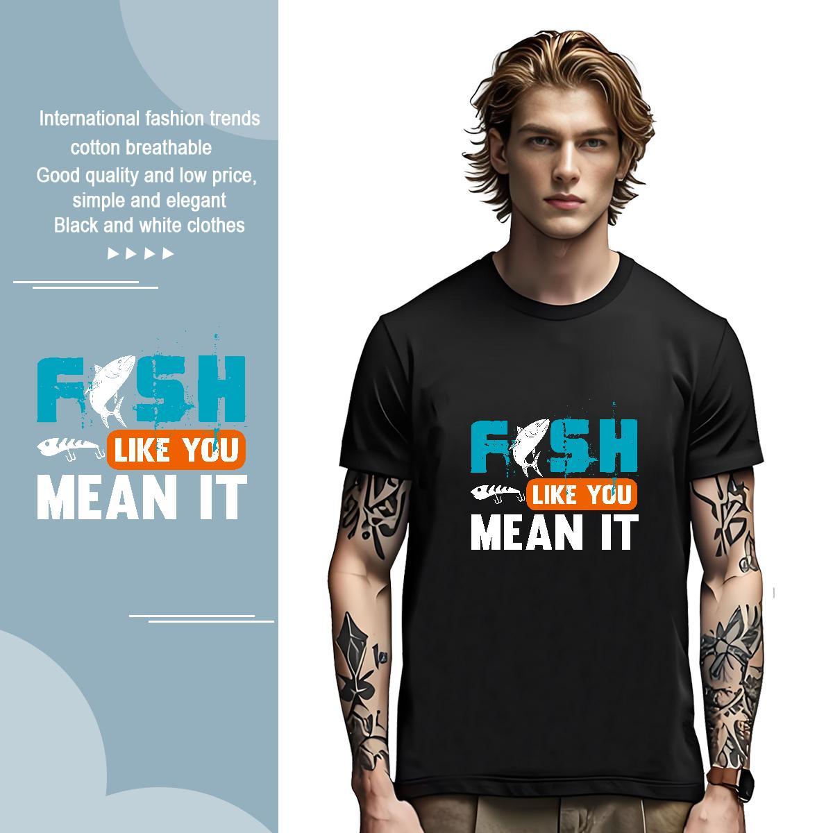 Brand fish 230g 100% Cotton Men Tees Sports Casual Breathable Man T Shirts Fashion Design Oversized Clothes