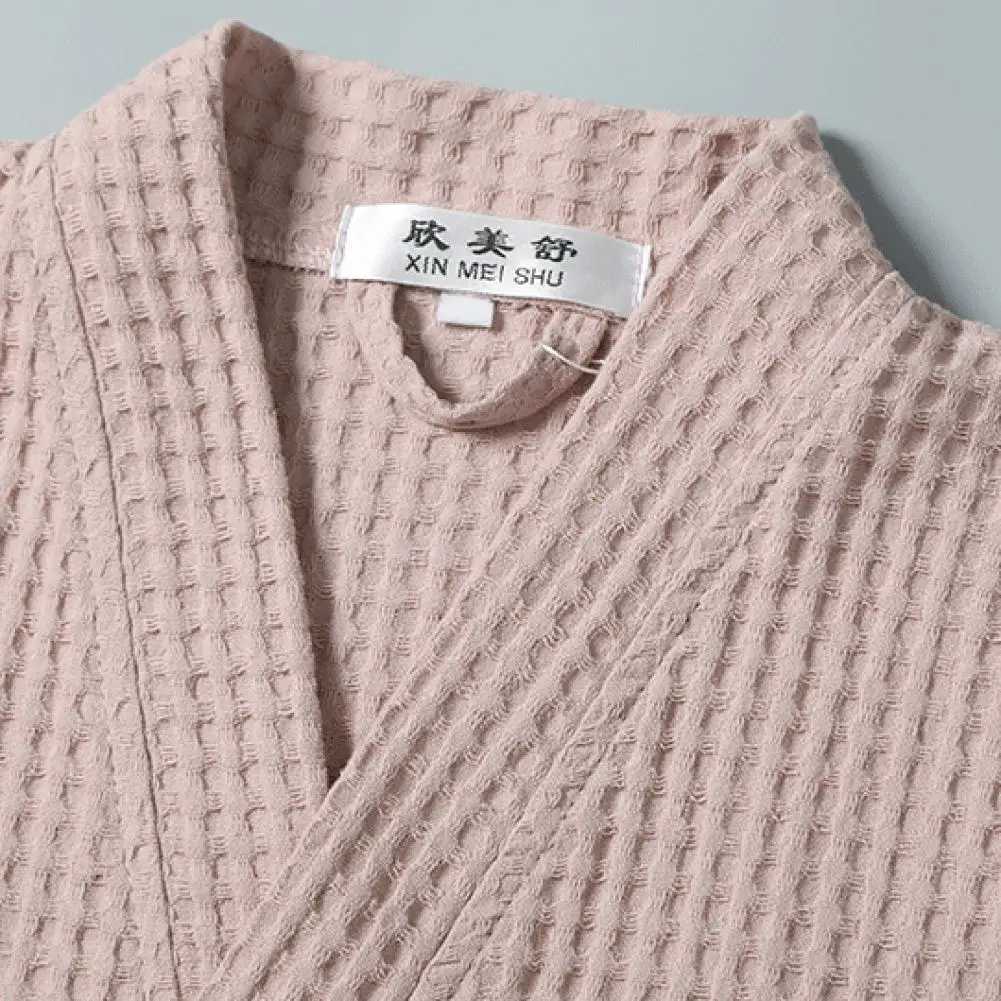 Neutral Night Cat V-neck Strap Waist Loose Long Sleeve Solid Color Pajama Towel Bathroom Dress Shower DressW240719