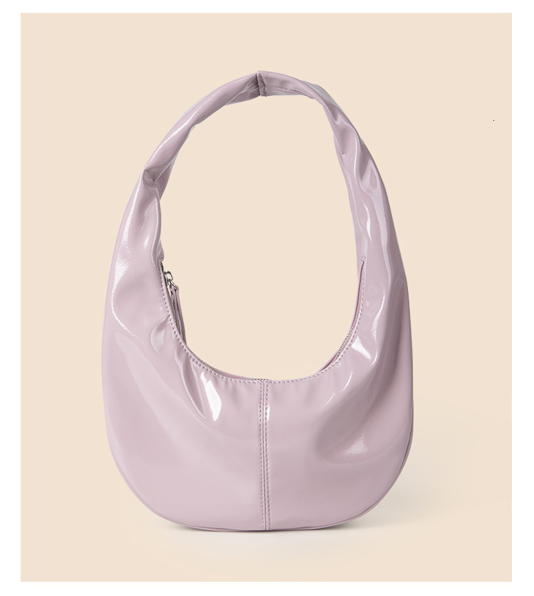 Personalized and fashionable cream colored patent shiny bread PU leather versatile Korean version hand-held armpit dumpling bag women's summer