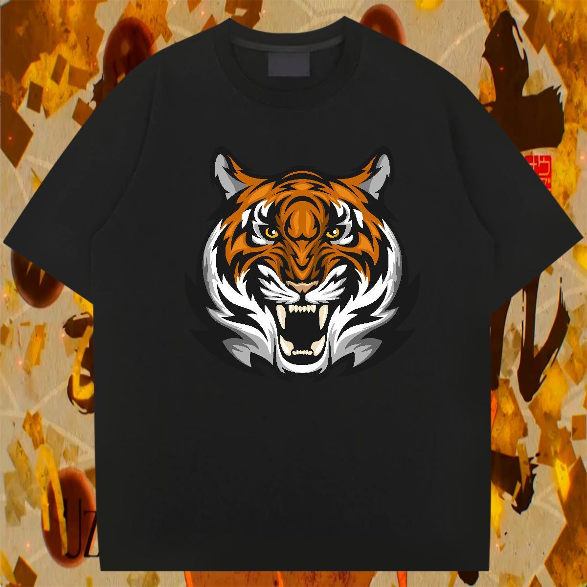 Wholesale Men Tees Hip Hop 230g Pure Cotton Cartoon Printing L-4XL Breathable Short Sleeve tiger Mens T Shirts Fashion Tops Tees