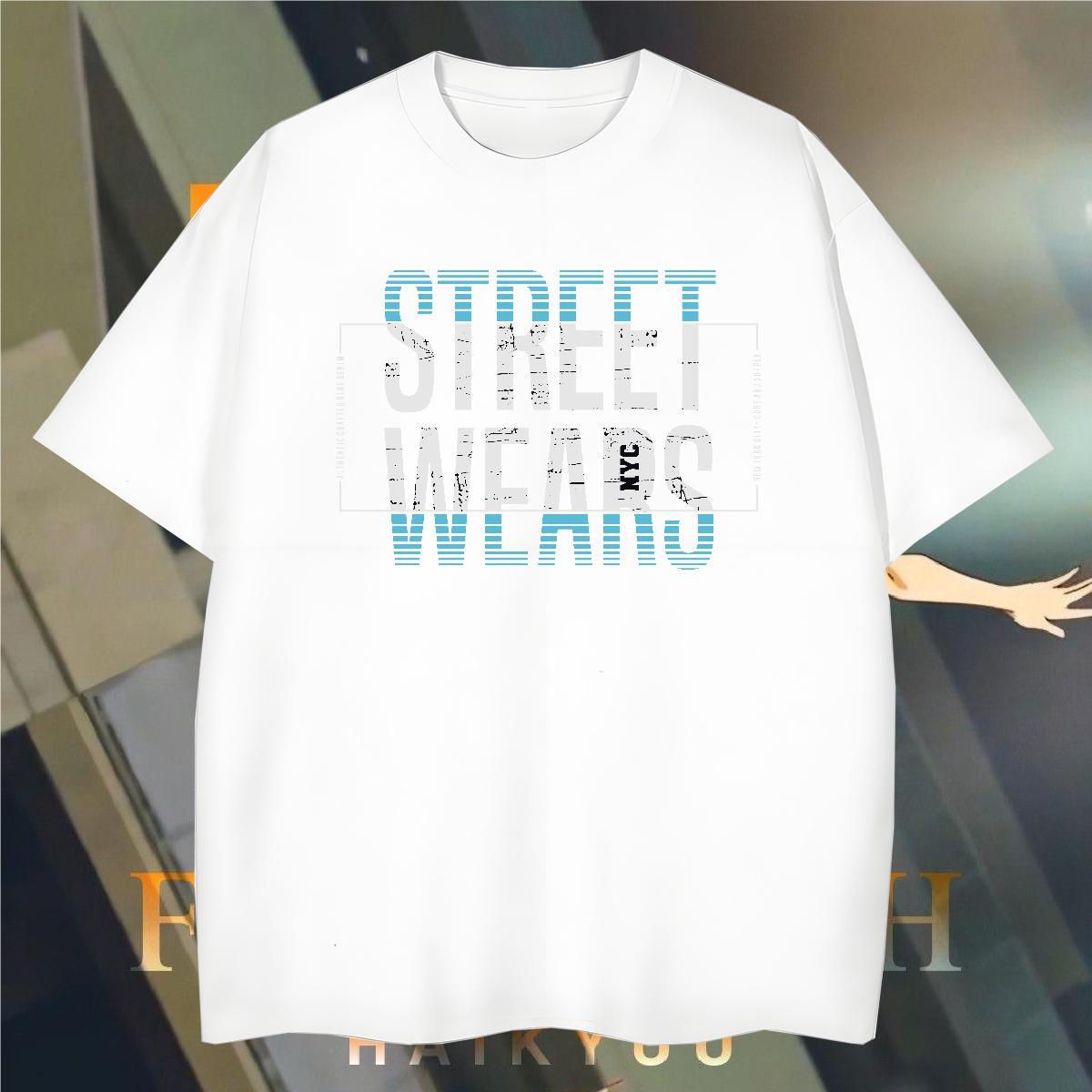 Free Shipping letter 230g 100% Cotton Tshirts Street Crew Neck Breathable Man T Shirts Fashion Design White Plus Size Tees