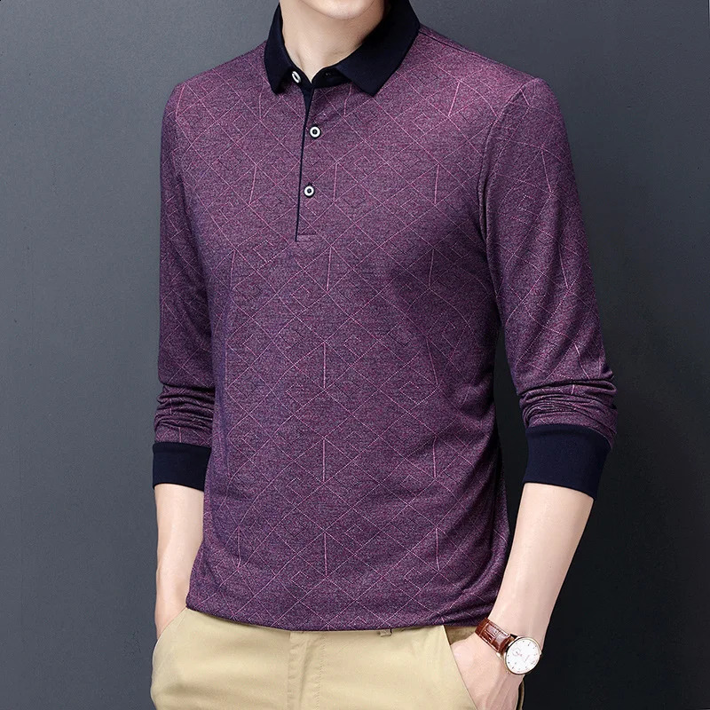 Mens Shirts Long Sleeve Polo Printing Golf Wear Business Casual Shirt Men Clothing Polos Camiseta Masculina A2F8259 240820