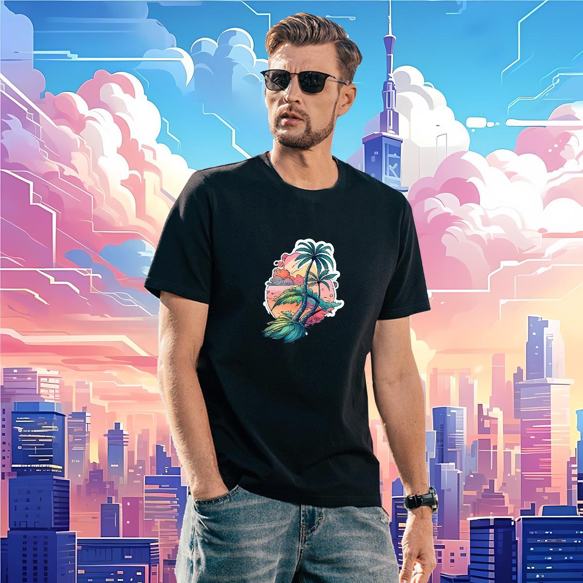 Free Shipping beach 230g Pure Cotton Men Tees Daily Outfit O Neck Short Sleeves Man T Shirts 2024 Summer Anime Print Tops Tees