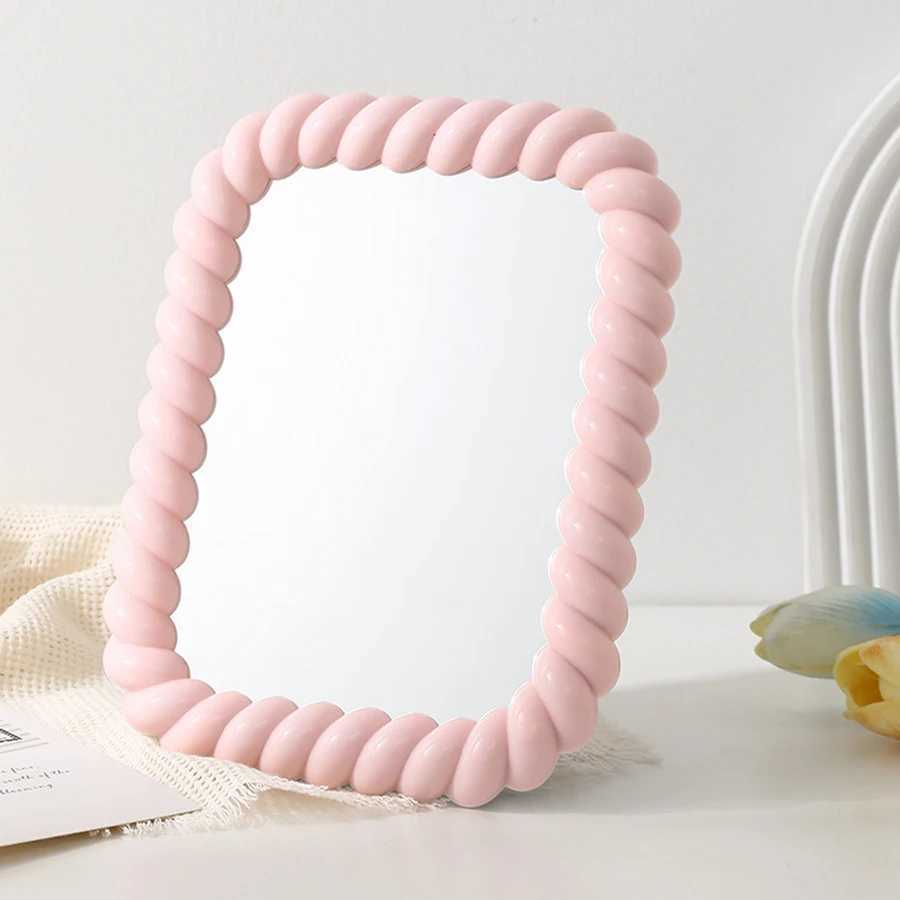 1Pc Desktop Makeup Mirror Rectangle Cute Cream Style Plastic Portable Vanity Mirror For Women Girls Y240819