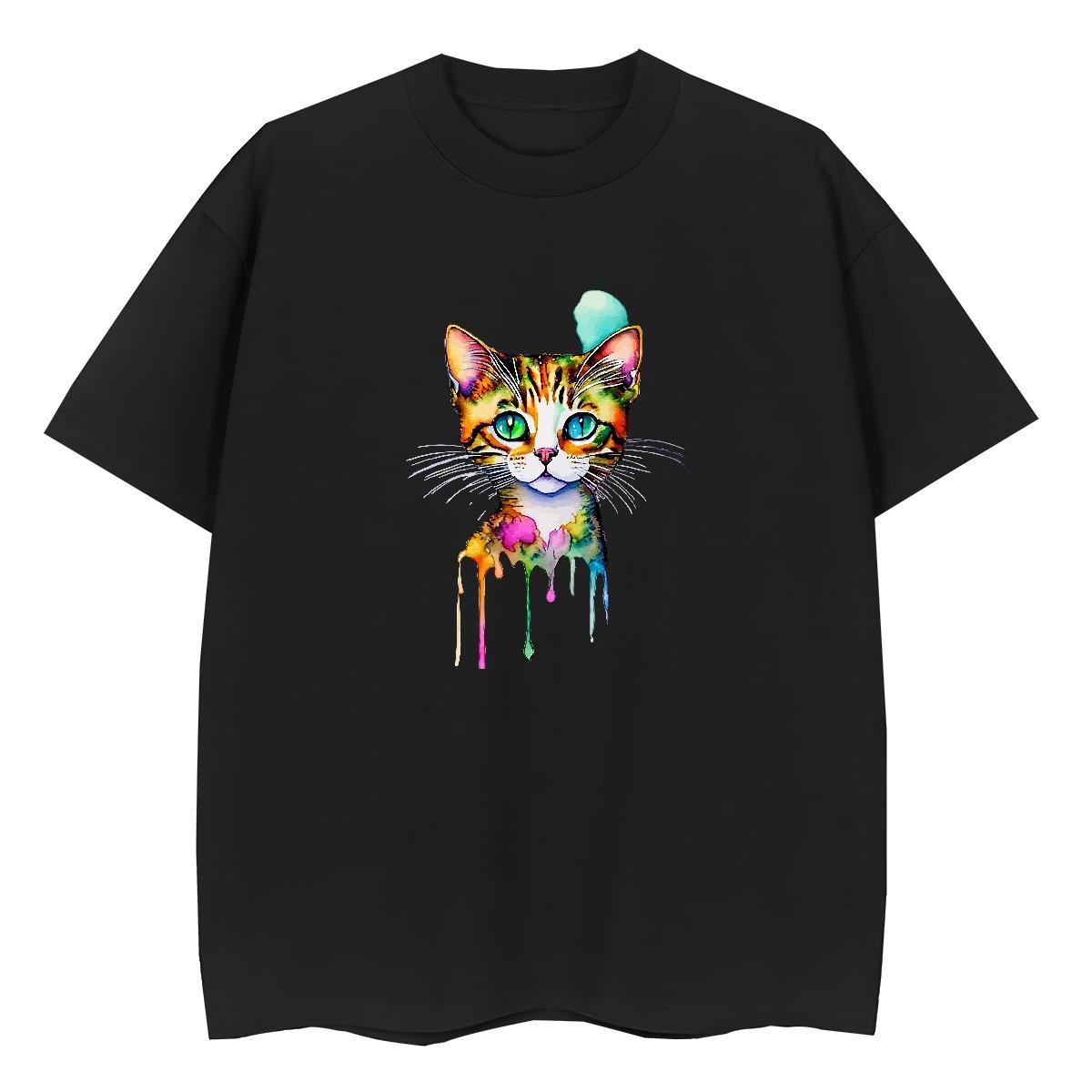 Designer Mens Tshirts cat Daily Wear 100% Cotton 230g Tops Shirt Crew Neck Breathable Wholesale T shirt Anime