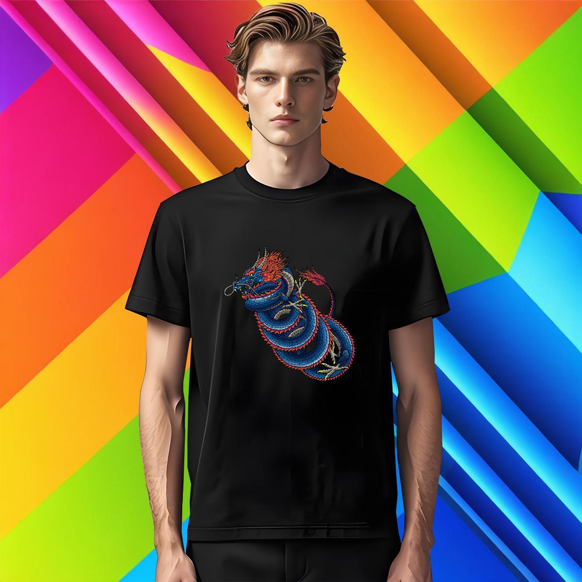 T Shirt For Man 100% Cotton 230g dragon Summer Casual Round Neck Short Sleeve Custom Printing Men Tshirts Classic Casual Loose Fit Polos