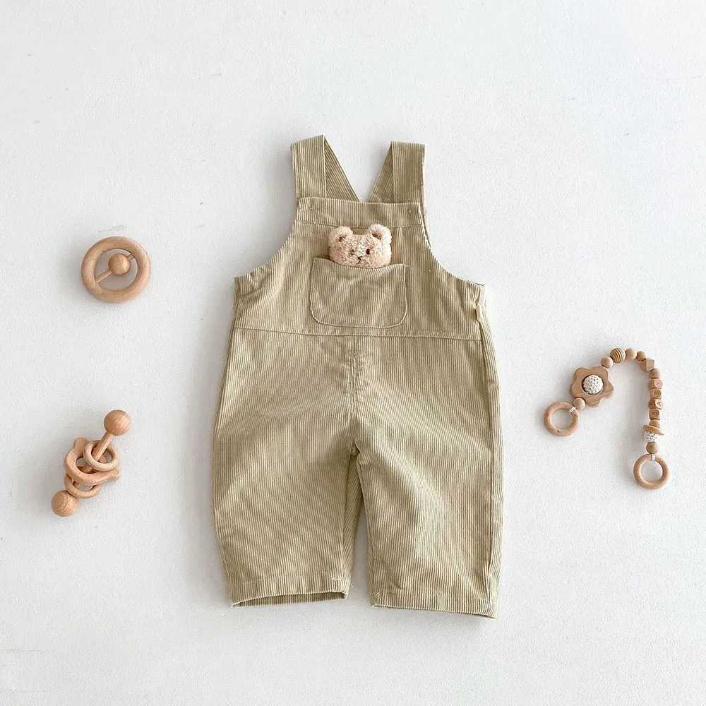 Milancel 1-5Y Autumn Childrens Clothing Bear Coat Corduroy jumpsuit Loose Style Girls Pants W240806