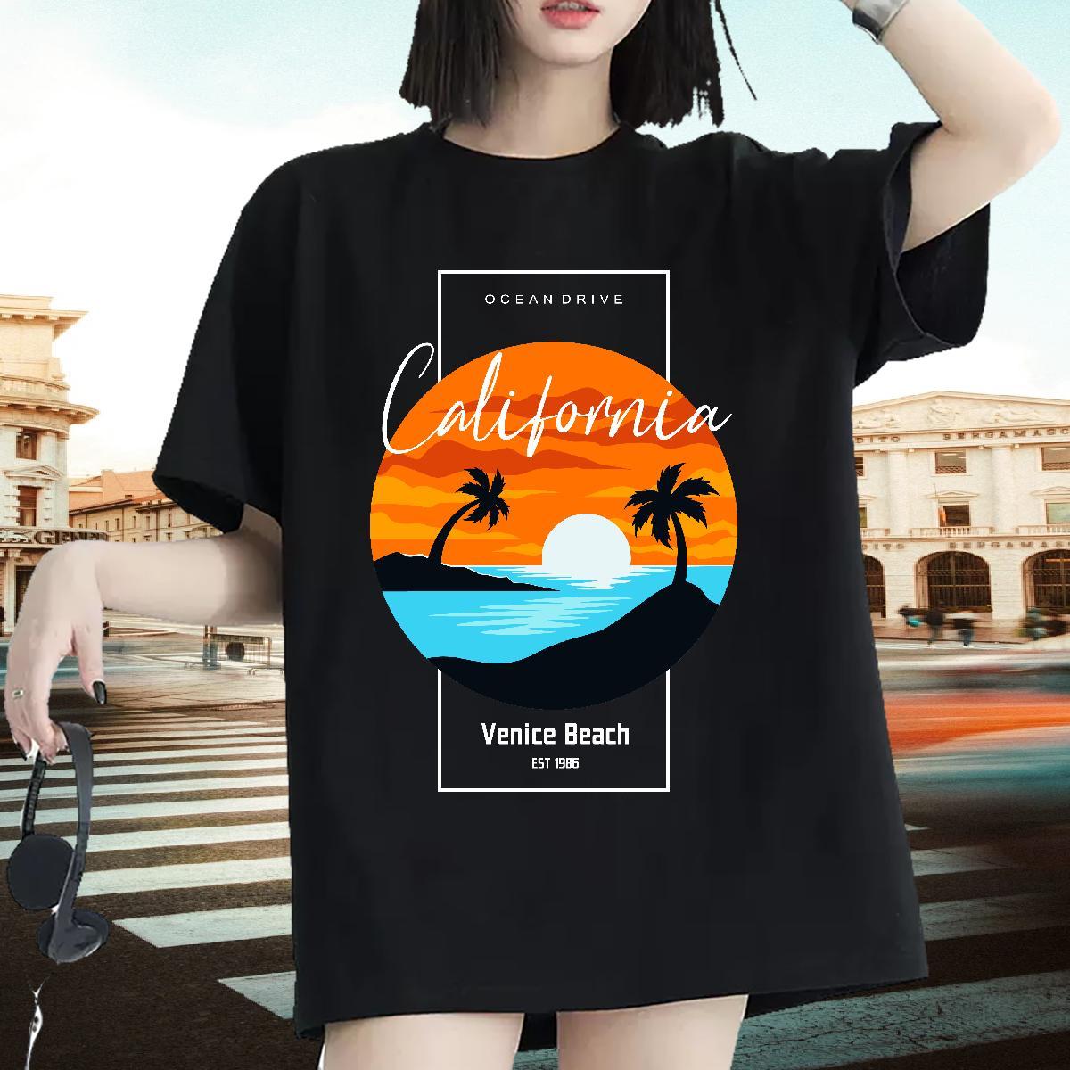 Factory Direct Womens Tshirts High Street Hip Hop Comfortable Tops Shirt Designer 230g Cotton sea Custom Cartoon Womens T Shirts
