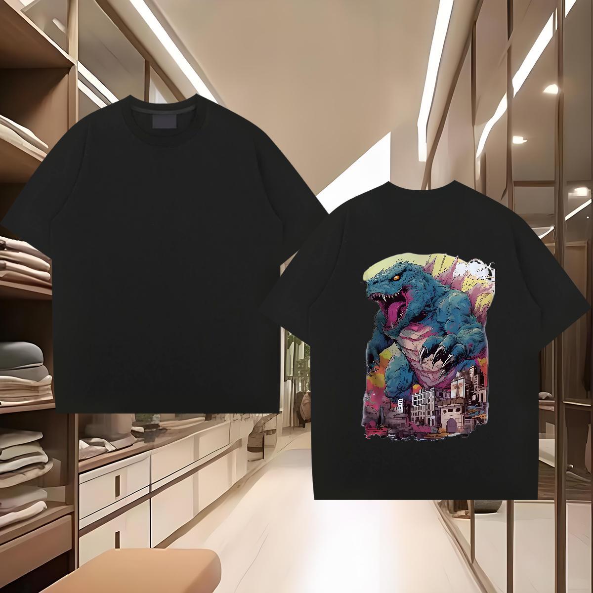 Classic Casual Mens Tshirts dinosaur Street 230g 100% Cotton Tee Shirt Breathable Crew Neck Cool Design Mens T Shirts Customized