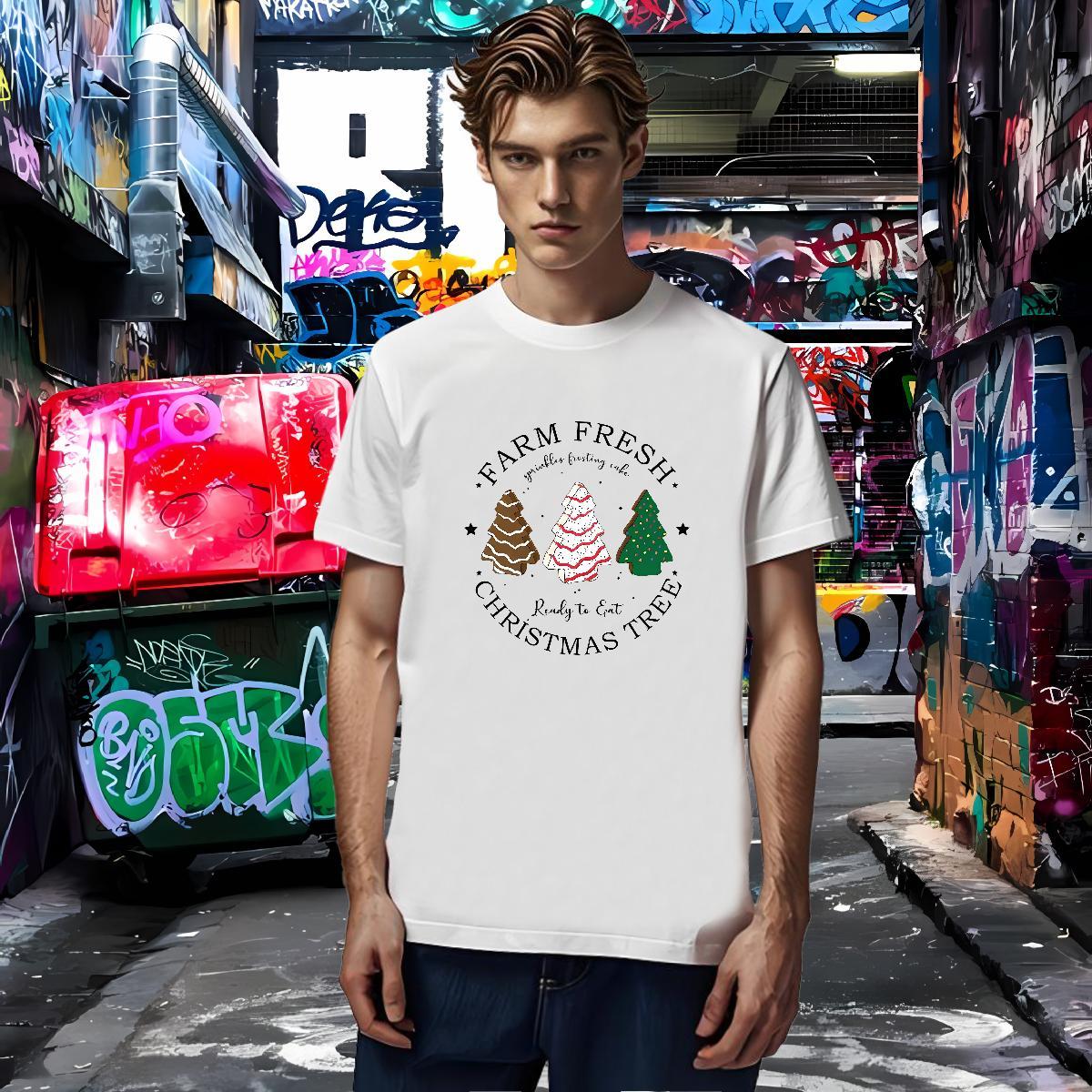 T shirt 230g 100% Cotton christmas trees Sport Crew Neck Breathable Oversized Mens Tshirts Stylist Comfortable Top Tees