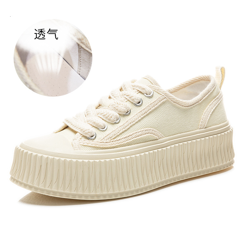 Ddmysports Thick Sole Biscuit Autumn New Casual Flat Bottom Small White Breathable Canvas Shoes Versatile Women S Shoe Trend OUTDOOR