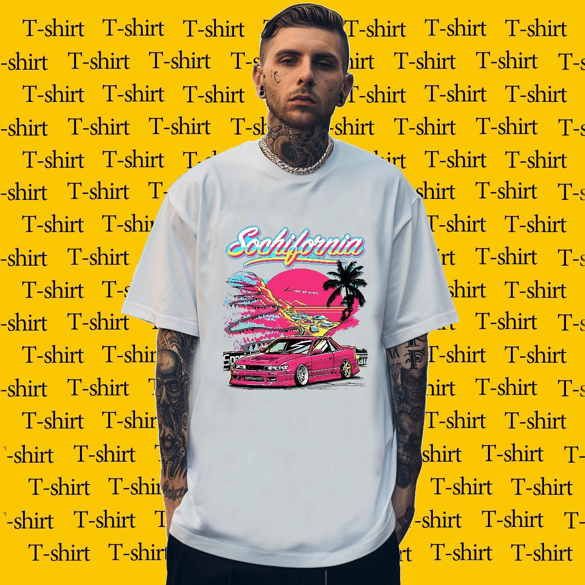 Comfortable beach 100% Cotton 230g Men Tops Tees Beach Breathable Soft Man T Shirts 2024 New DIY Printed Tshirts