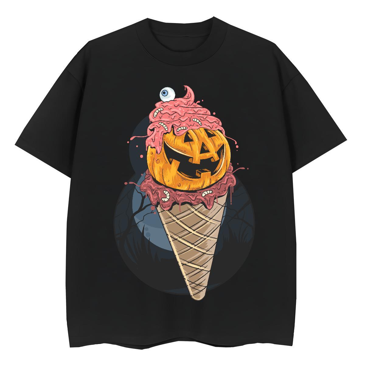 New Arrival Tshirts pumpkin Anime Printing Street 230g 100% Cotton Tops Tees Crew Neck Breathable Soft Man T Shirts Floral Print