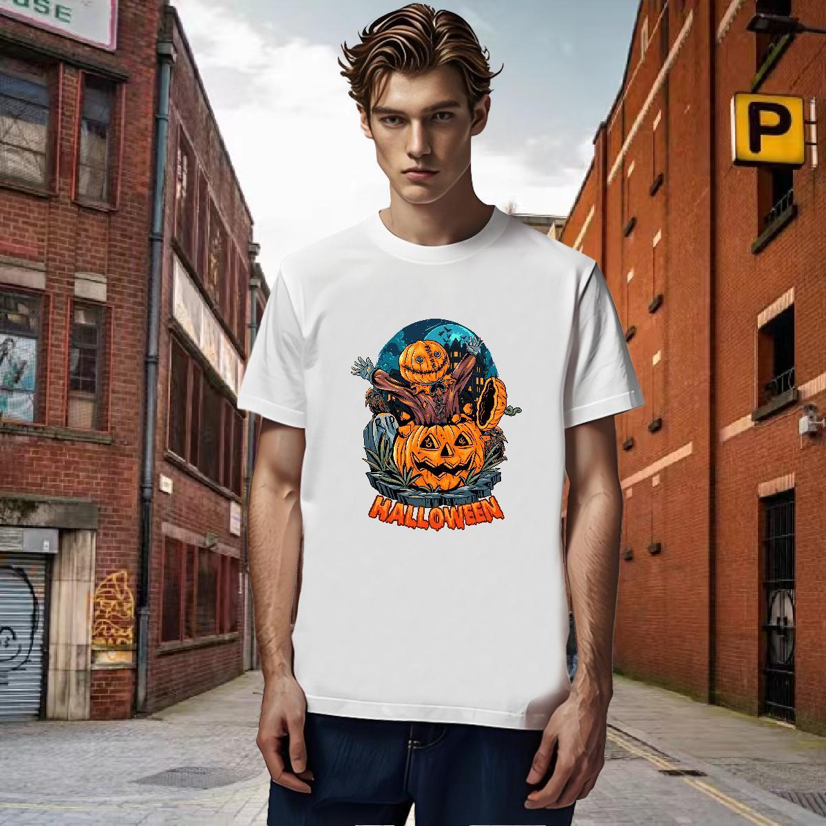 Free Shipping T-Shirts for Men pumpkin O-Neck Short Sleeve Casual Beach DIY Anime 230g 100% Cotton Couples T Shirts Fashion New Tops