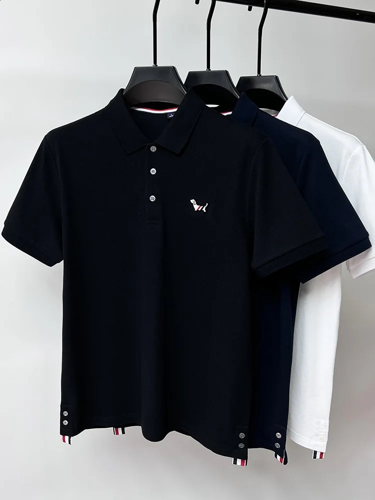 High fashion n dog embroidery polo shirt mens short sleeve T-shirt summer 100% cotton breathable loose casual Paul shirt 240820