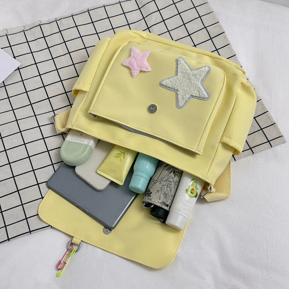 Women Kawaii Crossbody Bag Large Capacity Canvas Casual Satchel Bag Star Letter Applique Candy Color Leisure Travel Outdoor Bag 240819