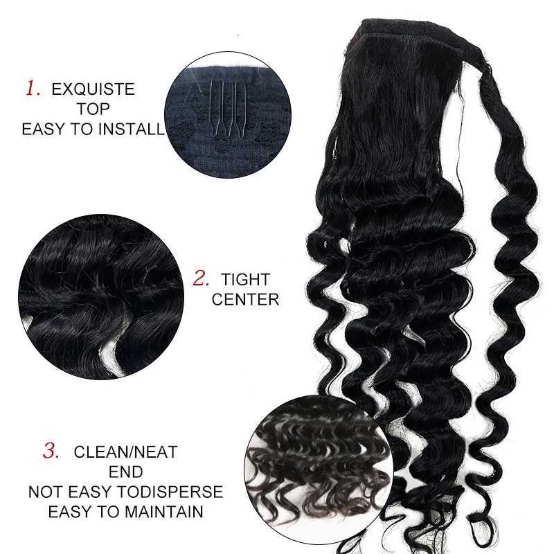 Ponytail extension brushed natural wave 24 inch female clip on human hair extension ponytail hair #2 dark brown W240817