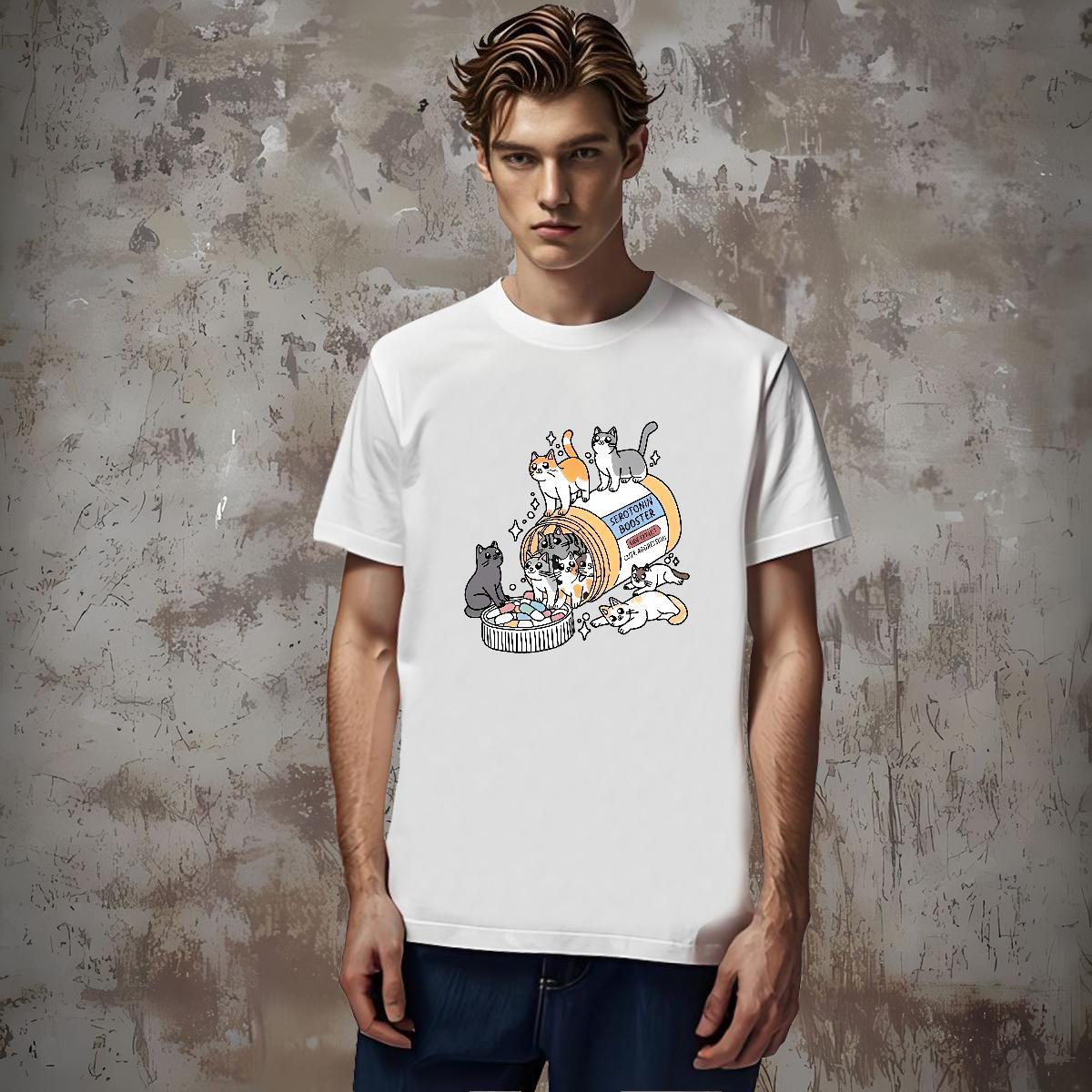 Comfortable T shirt cats O-Neck Short Sleeve Beach DIY 230g Cotton Couples T Shirts Brand Clothes