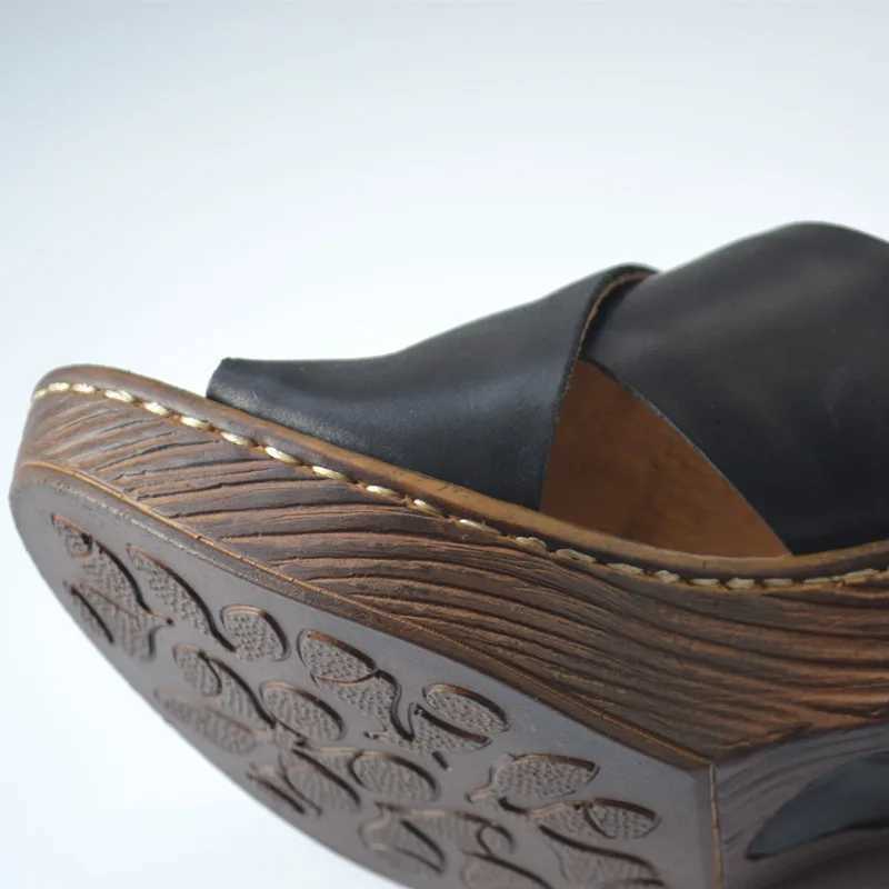 Summer Retro European and American Style Leather High Heel Sandals Luxurious Cowhide Womens Shoes CL240806