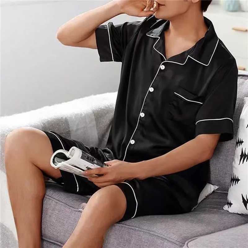 Mens summer pajamas large-sized silk mens pajamas set satin short sleeved pajamas home pajamas pajamasW240719