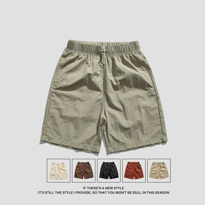 Japanese retro polyamide fabric mens summer thin five point beach pants bathroom 240819