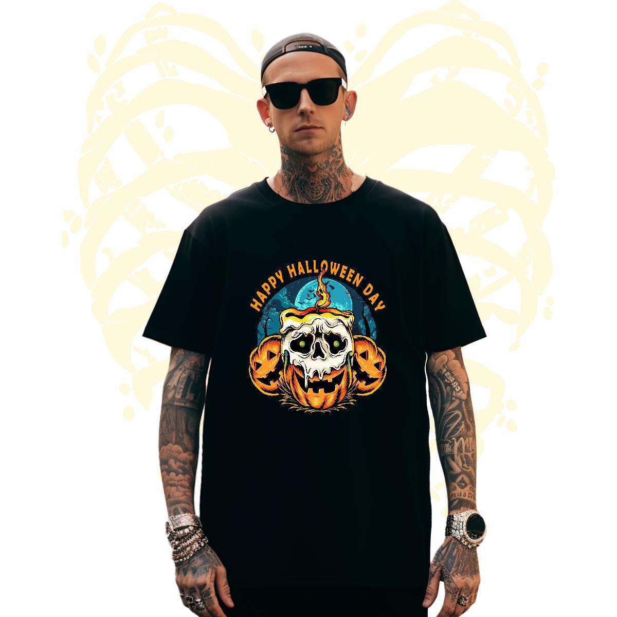 Free Shipping T Shirt For Man pumpkin Pure Cotton Casual Daily Wear Skull 230g Pure Cotton Men Tees Wholesale Top Tees