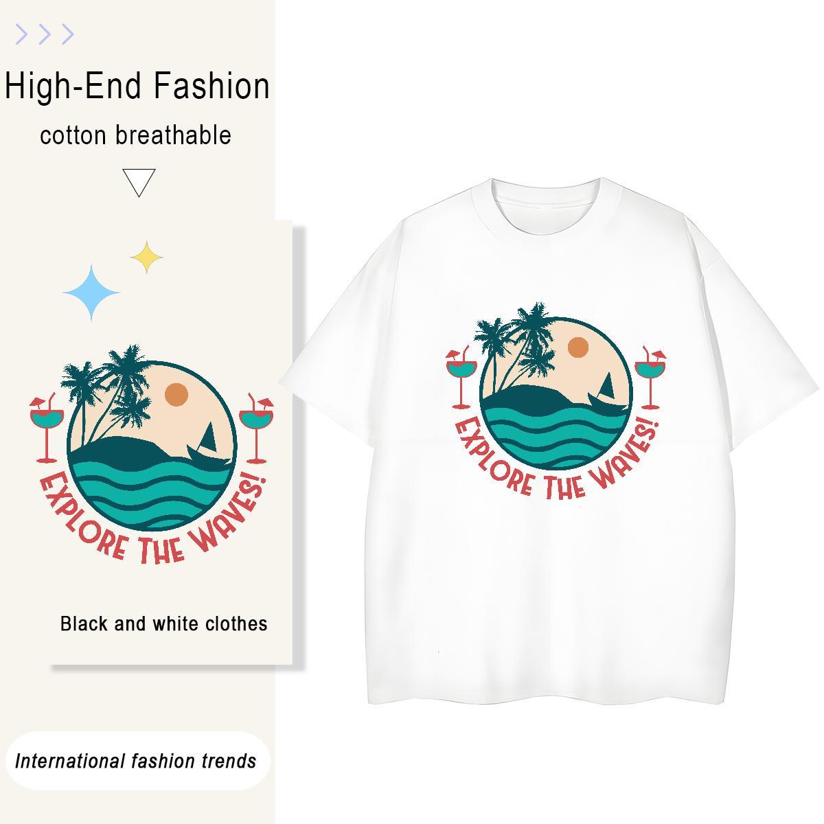 Brand sea 230g 100% Cotton Couples T Shirts Summer Casual O-Neck Short Sleeve T-Shirts 2024 Custom Printing Polos