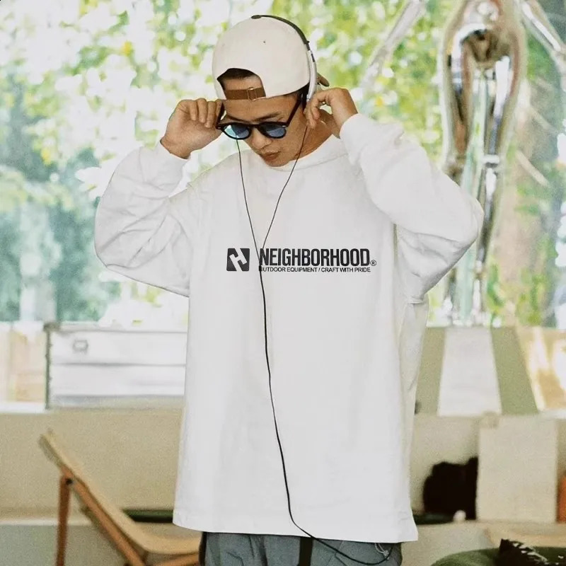 NEIGHBORHOOD NBHD letter printed men women heavyweight cotton round neck casual long sleeved T-shirt TX1040 240820