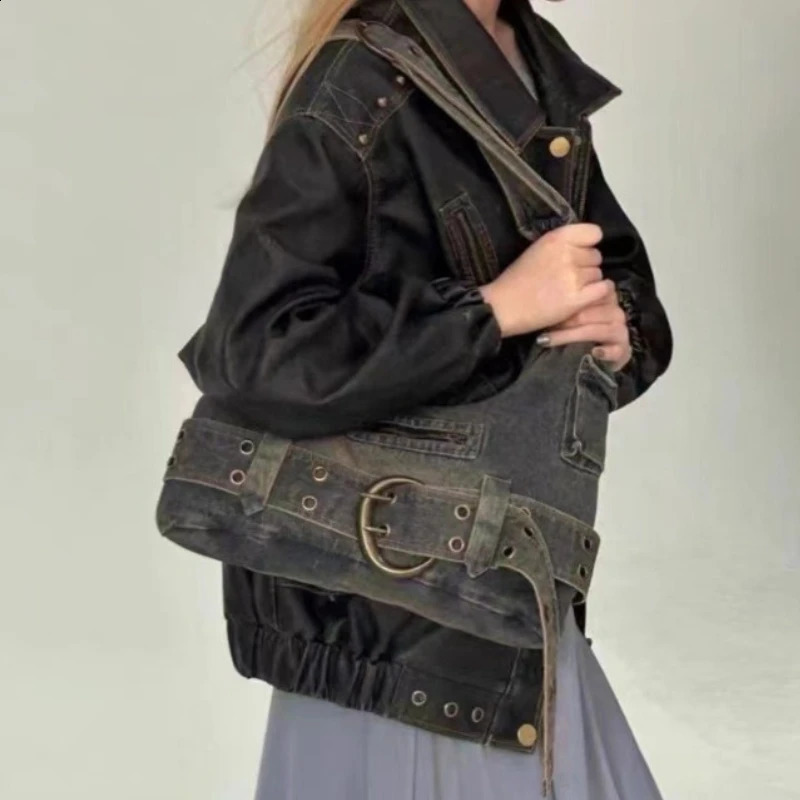 Fashion Y2k Underarm Bag Trendy Women Vintage Belt Zipper Shoulder Bags Casual All Match Denim Handbags Femme 240819 c07d 4