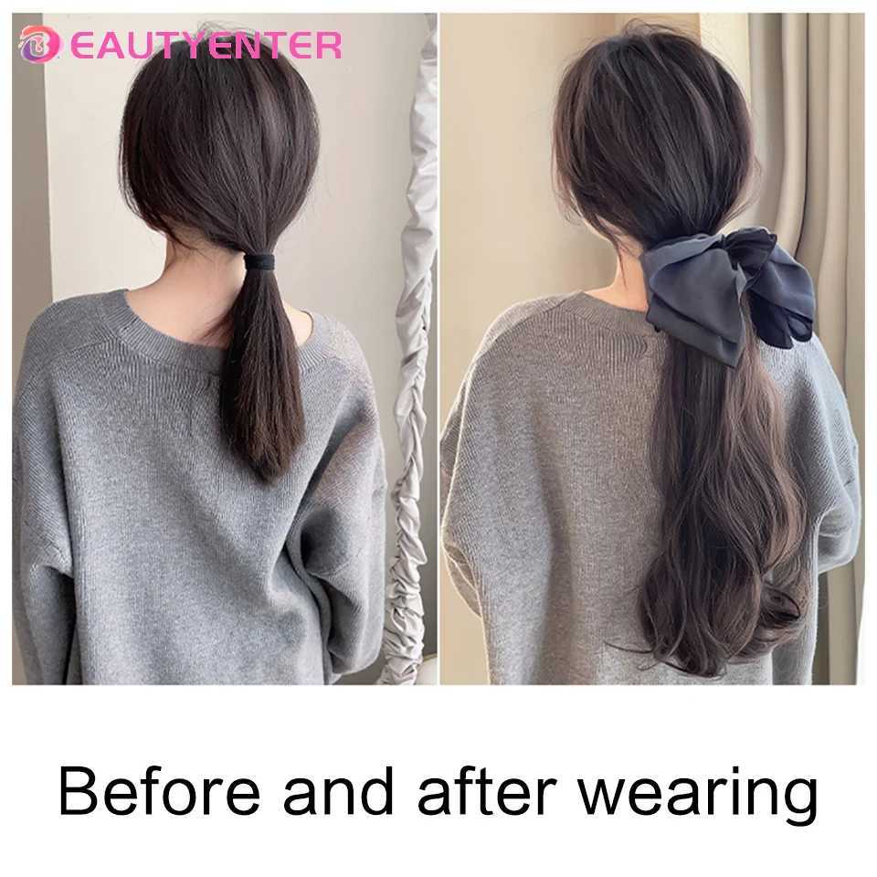 Beautiful synthetic straight wig ponytail grab clip bow ponytail female fake hair black female fake hair W240817