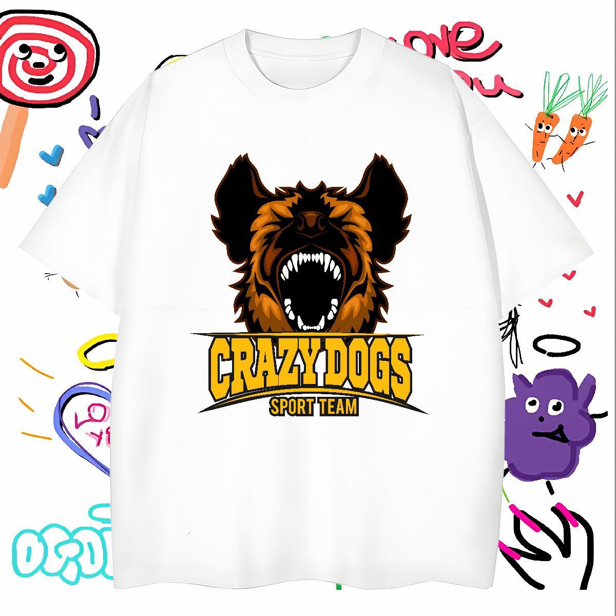 Loose crazy dog Man T Shirts Street Mens Tshirts 230g Cotton Classic Short Sleeve O-Neck Oversized 4XL Polos