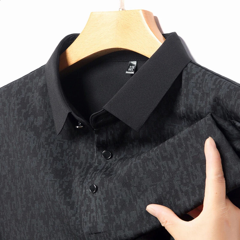 Business Casual Mens Printed Slim-fit Polo Shirt Classic Polo Shirt Breathable Stretchable Summer Short-sleeve T-shirt. 240820