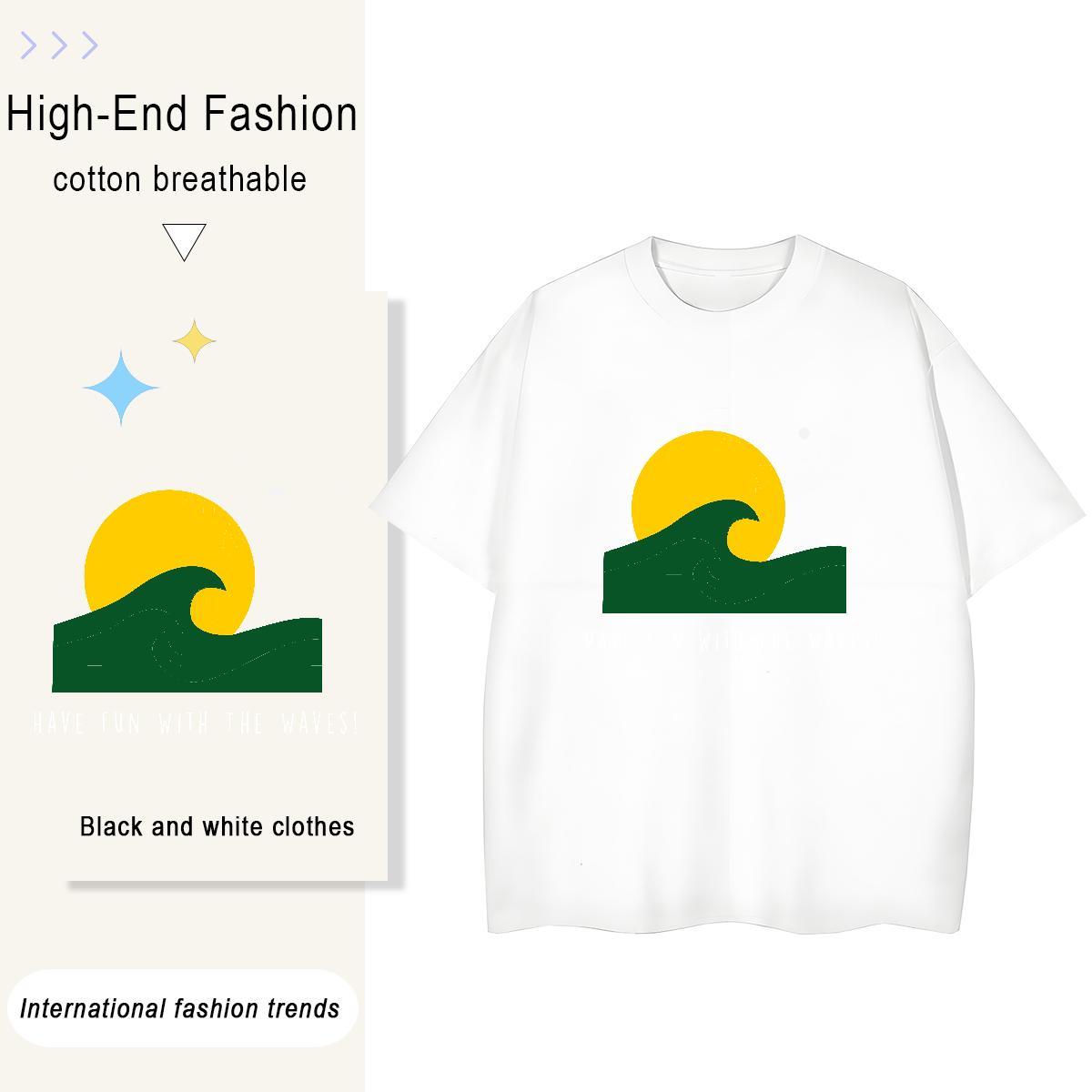 High Quality wave 230g Pure Cotton Men Clothes T-Shirt Hip Hop Breathable T Shirts Men New Arrival Custom Anime Wear