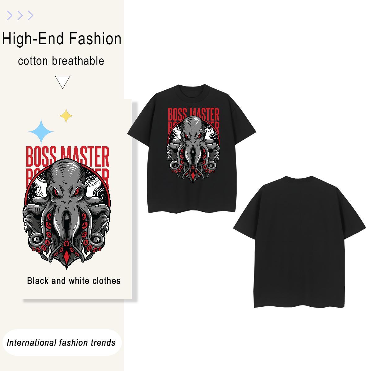 Free Shipping Terror octopus 230g Cotton Men Tops Tees Beach Pure Cotton T shirt Fashion Designer DIY Printed Tee Shirt