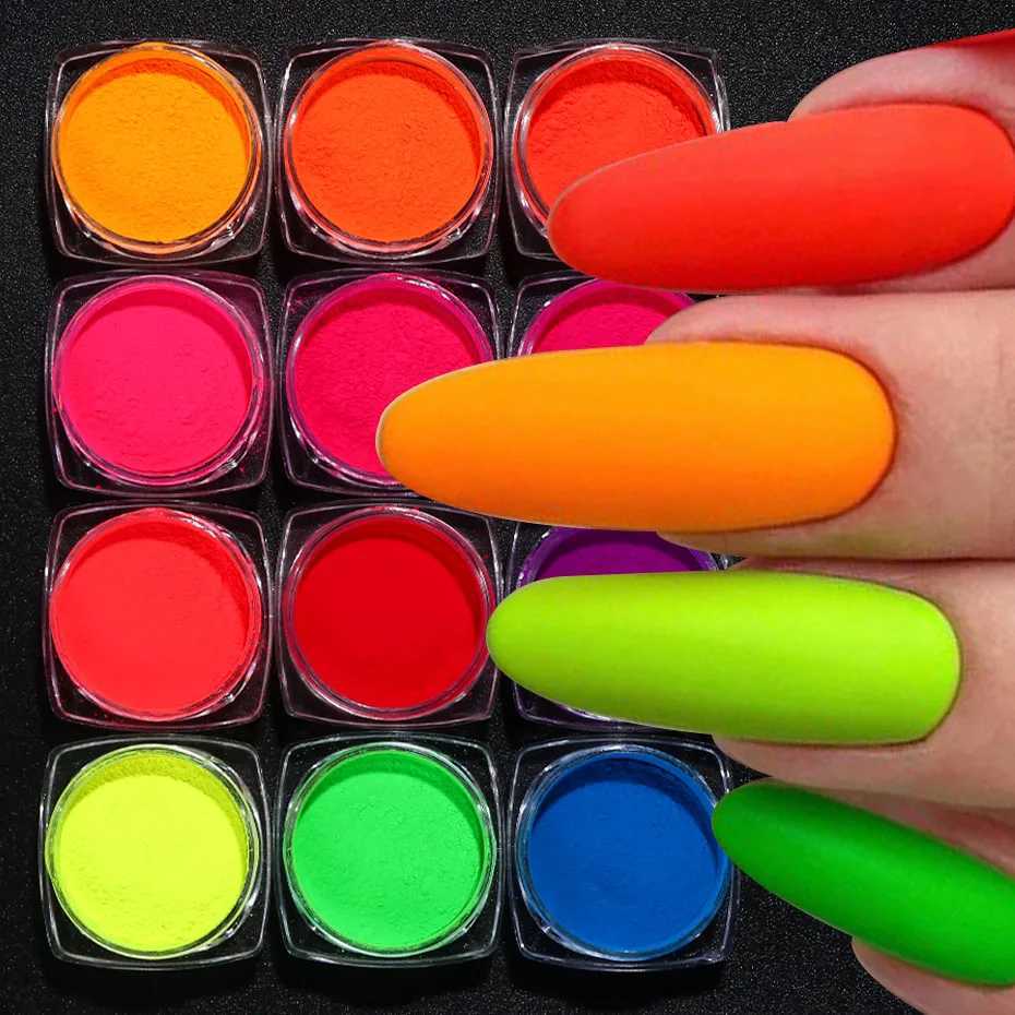 12 Box/Set Neon Phosphor Powder Set Luminous Nail Glitter Powder Pigment Fluorescent Powder Summer Manicure Decorations NFYEXJ240815