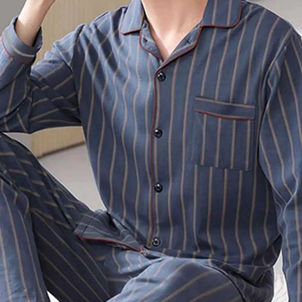 Long sleeved printed family lounge clothing fashionable mens spring/autumn pajamas set with lapel long sleevesW240719